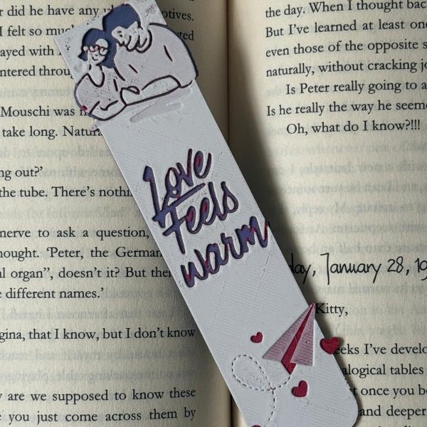 Love Feels Warm – Romantic Quote Bookmark - the3dpenguin